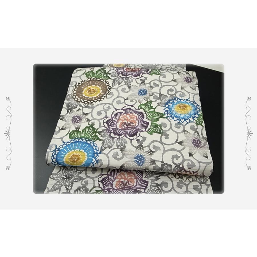 【名古屋帯】夏帯　ベージュ　絽　正絹　薄物　盛夏 葡萄唐草文様　シック　粋な 名古屋帯】夏帯 ベージュ 絽 正絹 薄物 盛夏 葡萄唐草文様