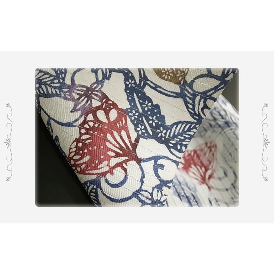 夏物 名古屋帯 江戸紅型 紅型染 和染紅型 絽 駒塩瀬 五泉 白地 藍色 紺 青 紫 花 蝶 正絹 友禅染 九寸 未仕立て 反物 夏帯 染帯 No.88-2461の画像