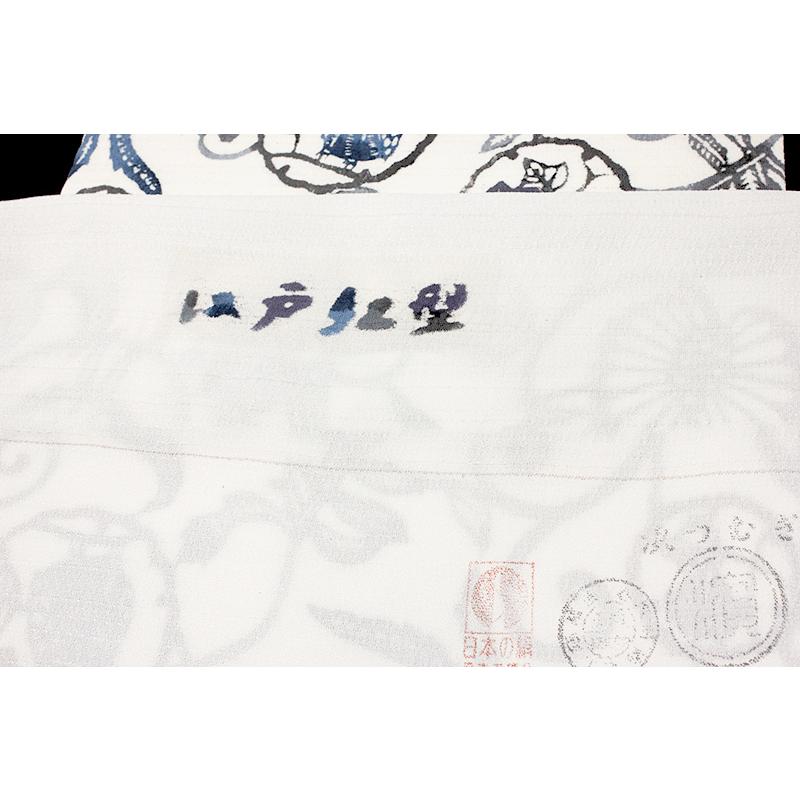 名古屋帯 江戸紅型 紅型染 和染紅型 正絹 塩瀬 五泉 白地 青 名古屋帯 江戸紅型 紅型染 和染紅型 正絹 塩瀬 五泉 白地 青