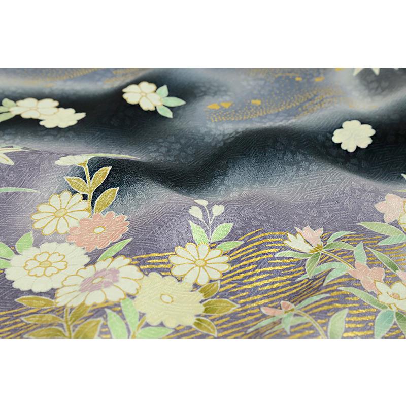 訪問着 吉澤友禅 十日町友禅 正絹 黒地 貝桶 桜 菊 牡丹 桔梗 菖蒲 楓 七宝 亀甲 古典 最高級丹後ちりめん 手描友禅 未仕立て No.88-2737の画像
