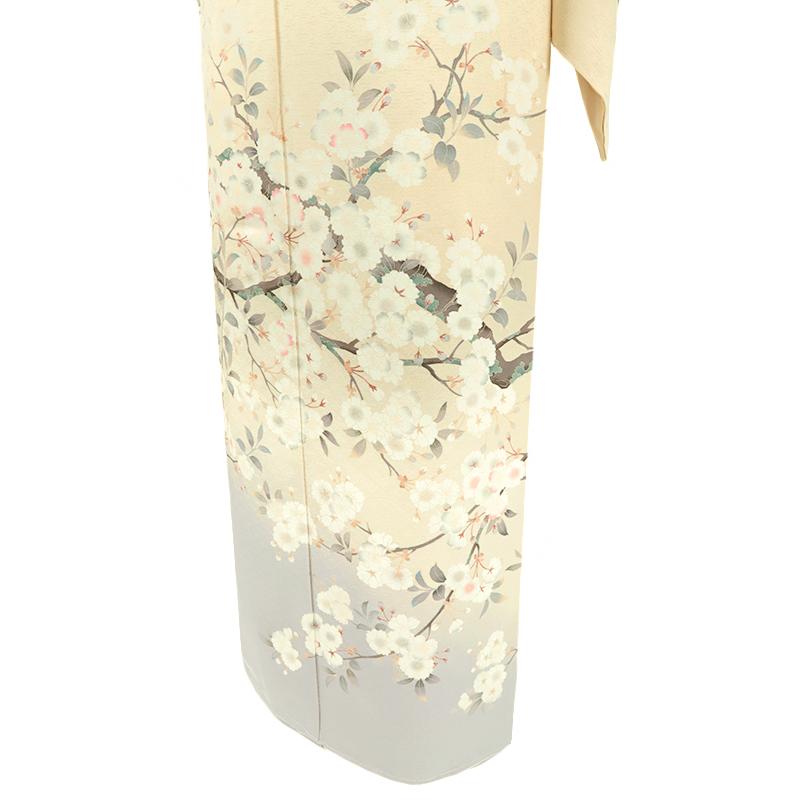 秀美 訪問着 桜 十日町友禅 正絹 カジュアル 未仕立て 薄黄色 秀美 訪問着 桜 十日町友禅 正絹 カジュアル 未仕立て 薄黄色