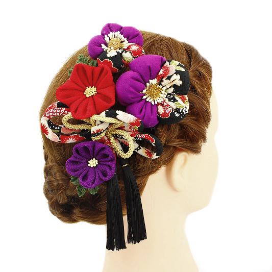 女の子向けプレゼント集結 ちりめん 紫 赤 5点セット 袴 花火大会 夏祭り 浴衣 つまみ細工 振袖 花 成人式 髪飾り 房付き No 9 3311 ドライフラワー ヘアアレンジ ヘアスタイル 髪型 かんざし 髪飾り Www We Job Com