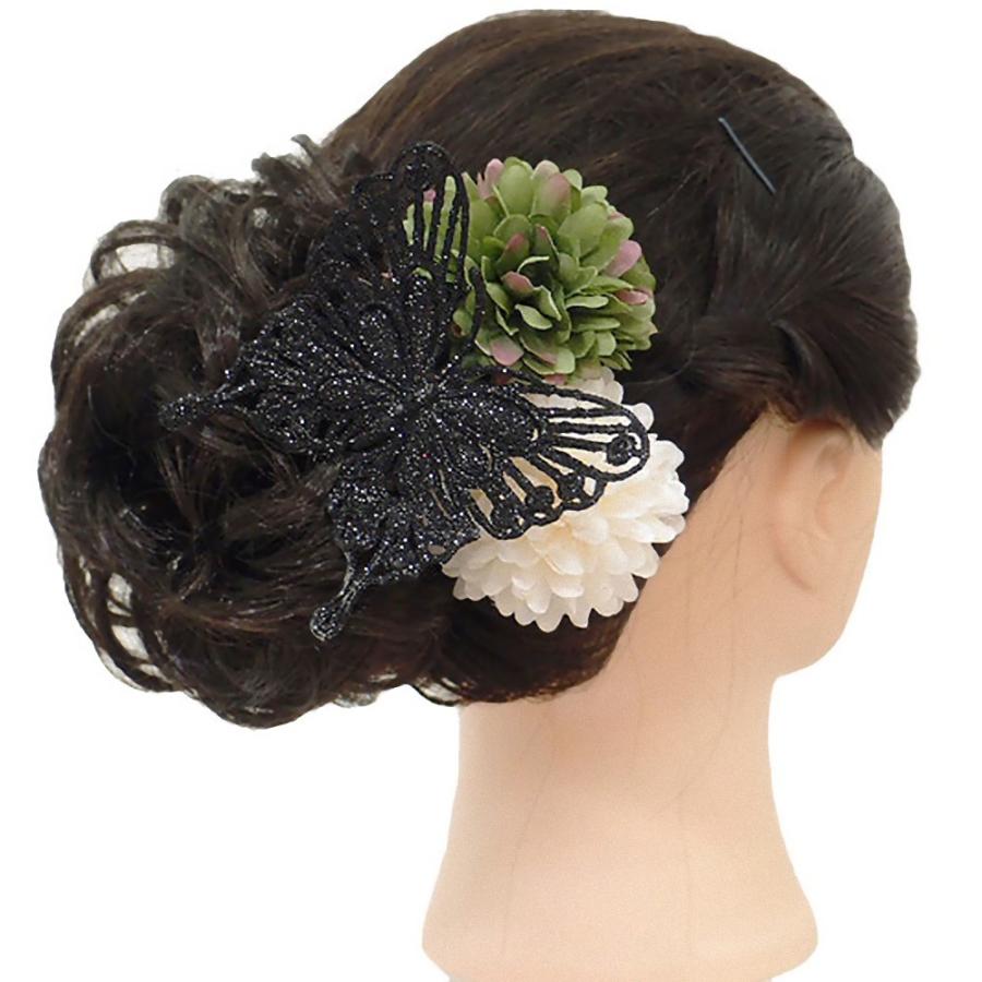 髪飾り 成人式 No 9 37 ドライフラワー ブラック ヘアアレンジ ヘアスタイル ラメ 夏祭り 大人 抹茶色 振袖 浴衣 白 花 花火大会 蝶々 袴 髪型 黒 ３点セット 人気カラーの 花
