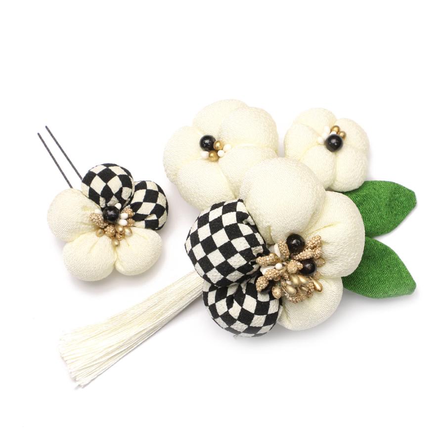 全商品オープニング価格 髪飾り 成人式 花 振袖 つまみ細工 浴衣 夏祭り 花火大会 袴 ２点セット 白 黒 椿 市松 かんざし 簪 髪型 ヘアスタイル ヘアアレンジ ドライフラワー No 9 3818 かんざし 髪飾り Www We Job Com
