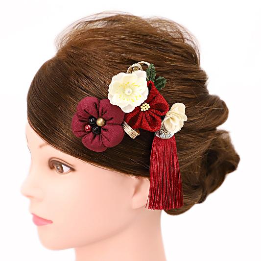 髪飾り 成人式 花 振袖 つまみ細工 浴衣 夏祭り 花火大会 袴 3点セット 赤 ワインレッド 和装 着物 髪型 ヘアスタイル ヘアアレンジ ドライフラワー No 9 44 9 44 六華ricca 通販 Yahoo ショッピング
