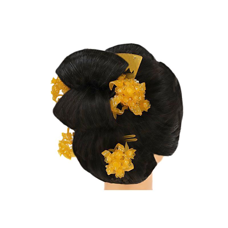 花 魁 引き摺り 日本髪 髪飾り 黄色 松竹梅 櫛 前櫛 かんざし 笄
