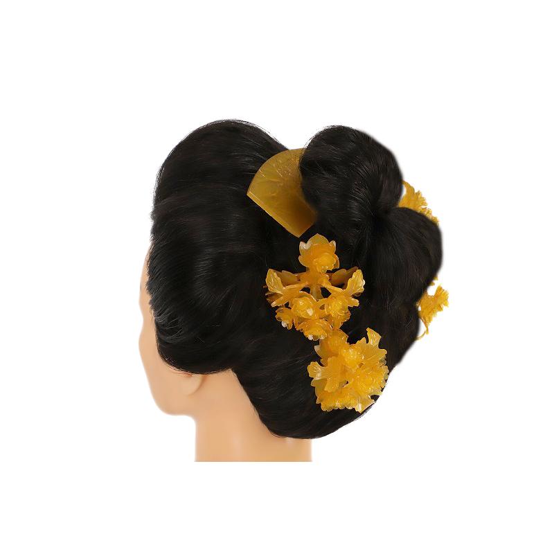 花魁 引き摺り 日本髪 髪飾り 成人式 花 振袖 黄色 菊 櫛 前櫛 かんざし 簪 笄 こうがい 前挿し 芳丁 髪型 ヘアスタイル ヘアアレンジ ドライフラワー No 9 4662 かんざし 髪飾り