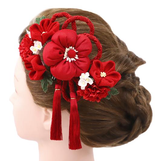 髪飾り 成人式 2点セット No 9 48 ちりめん つまみ細工 ドライフラワー ヘア