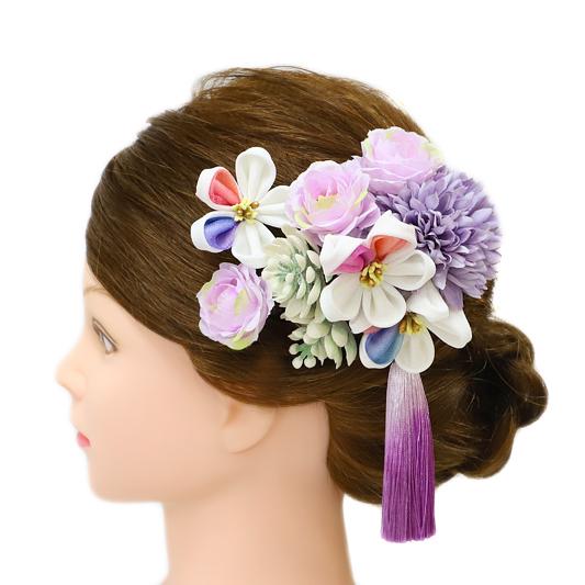 髪飾り 成人式 花 振袖 つまみ細工 前撮り 袴 3点セット 白 オフホワイト 紫 薄紫 ちりめ 和装 着物 髪型 ヘアスタイル ヘアアレンジ ドライフラワー No 9 4926 9 4926 六華ricca 通販 Yahoo ショッピング