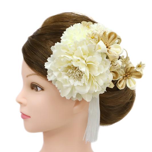 髪飾り 成人式 花 振袖 前撮り 袴 2点セット 白 オフホワイト 金 ゴールド ちりめん つまみ細工 房 髪型 ヘアスタイル ヘアアレンジ ドライフラワー No 9 4962 9 4962 六華ricca 通販 Yahoo ショッピング