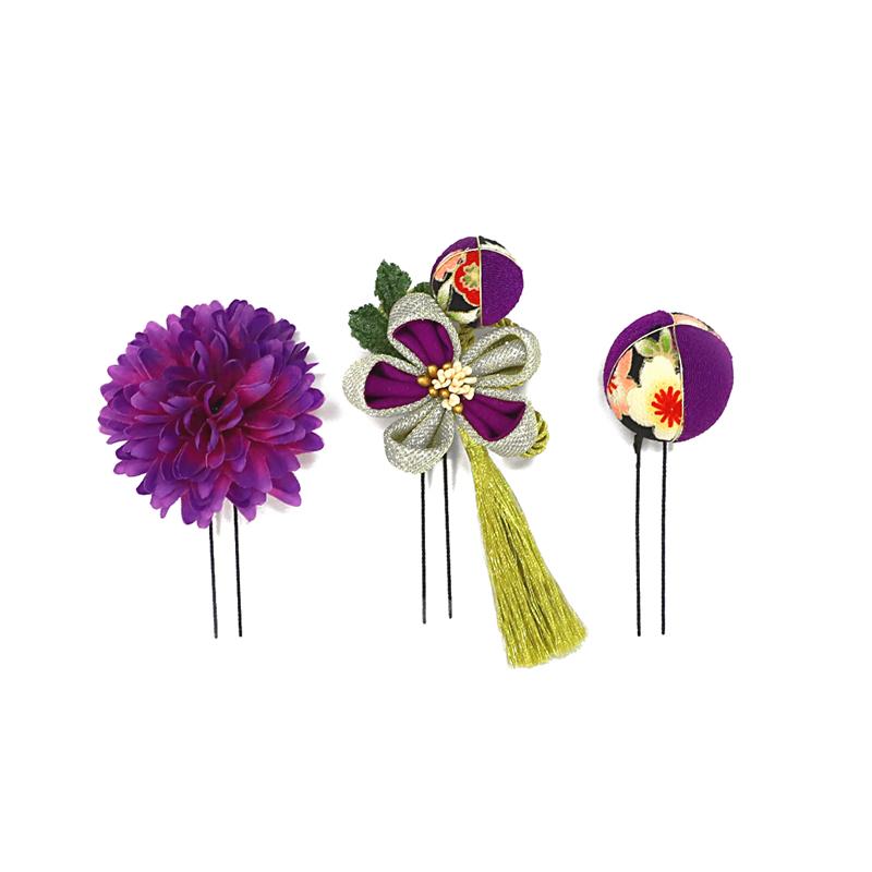 安い購入 簪 藤色 紫のビーズとお花のかんざし パープル シルバー