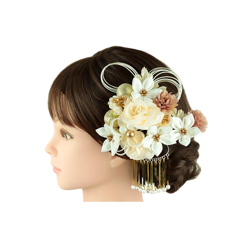 髪飾り 成人式 水引 つまみ細工 振袖 袴 2点セット 花 薔薇 白 ピンク