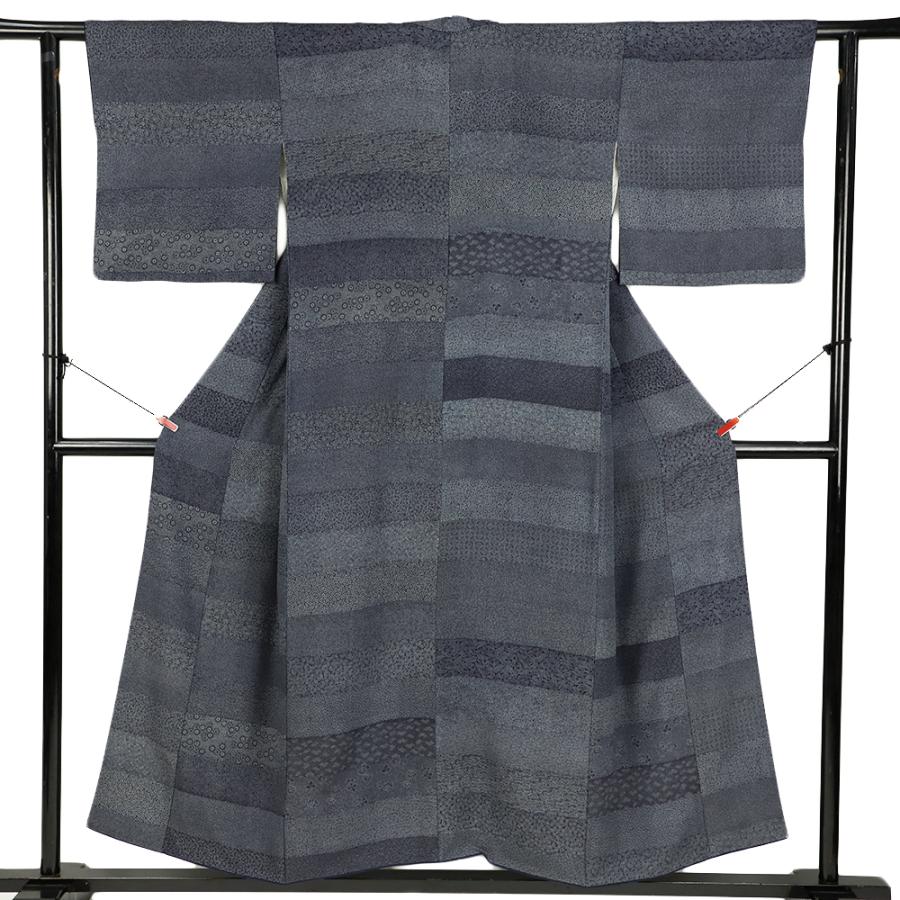 中古 江戸小紋 本藍染 百柄 鮫 リサイクル 着物 正絹 身丈160cm 裄67cm