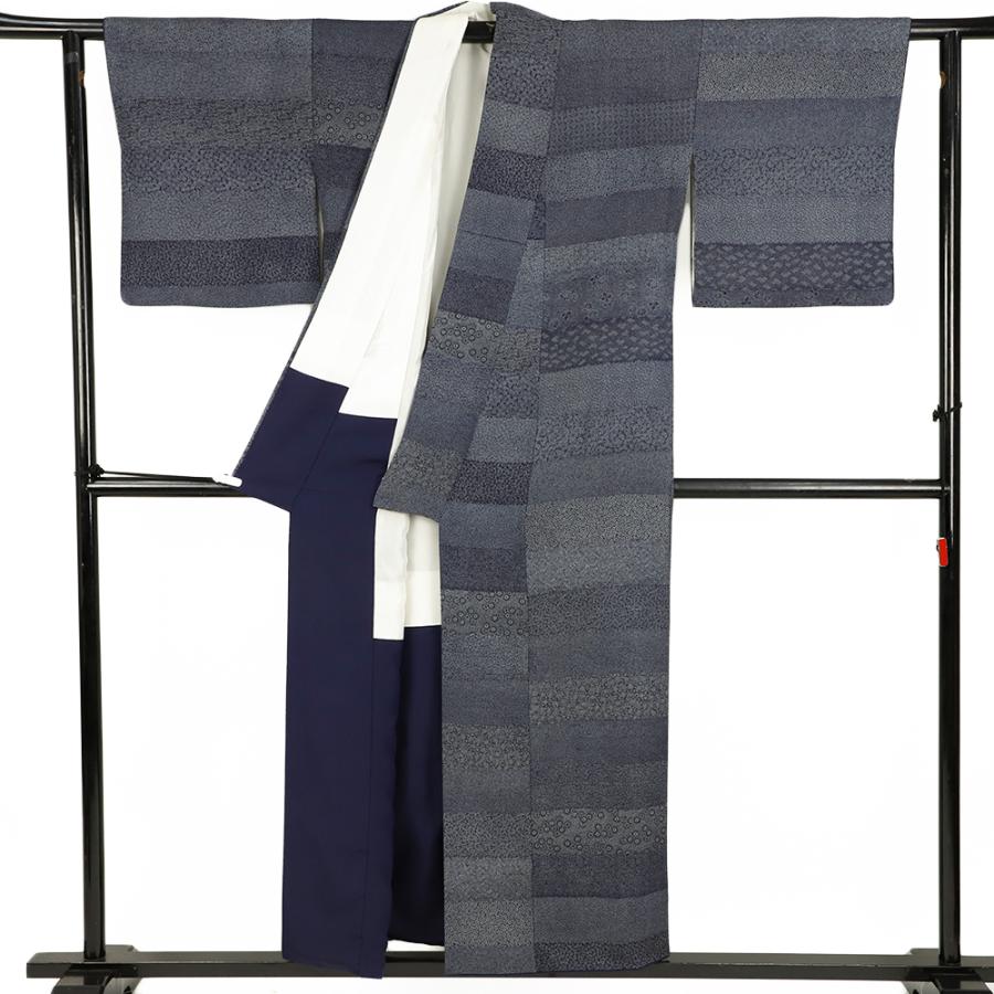 中古 江戸小紋 本藍染 百柄 鮫 リサイクル 着物 正絹 身丈160cm 裄67cm