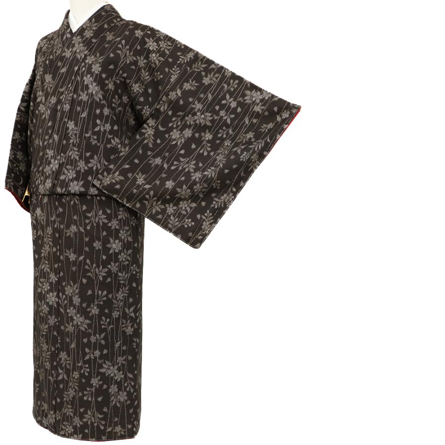 中古 大島紬 桜 正絹 リサイクル 着物 7マルキ こげ茶 カジュアル 身丈