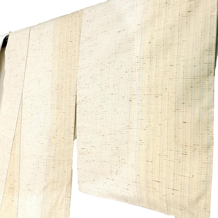 紬 米沢紬 ぜんまい紬 着物 正絹 生成り 縞 身丈160.5cm 裄64cm M