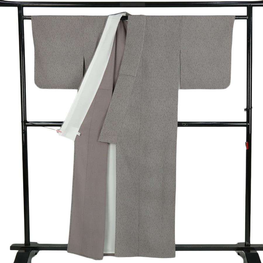 江戸小紋 着物 単衣 正絹 茶色 縞 雨縞 身丈155.7cm 裄65.5cm Mサイズ