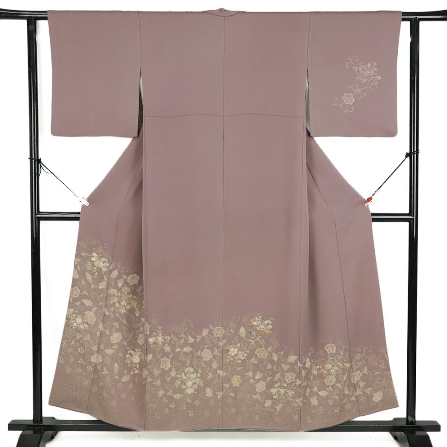 訪問着 正絹 七五三 リサイクル 着物 中古 紫 花唐草 華紋 金糸 