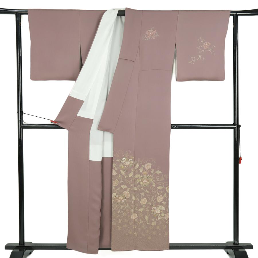 訪問着 正絹 七五三 リサイクル 着物 中古 紫 花唐草 華紋 金糸 