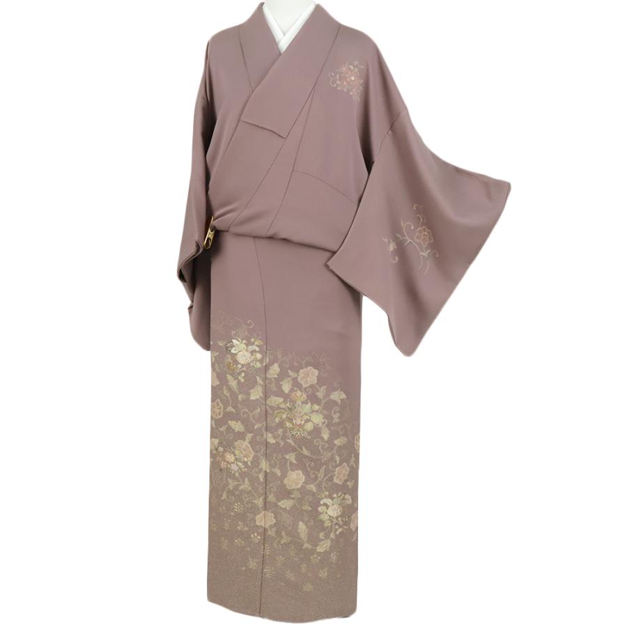 訪問着 正絹 七五三 リサイクル 着物 中古 紫 花唐草 華紋 金糸 