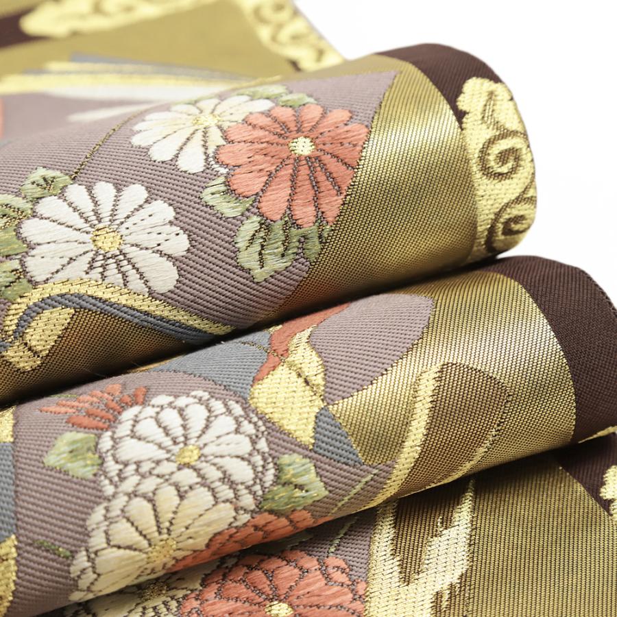 袋帯 正絹 中古 リサイクル 金 市松 菊 格天井 冊子 手織 引箔 六通
