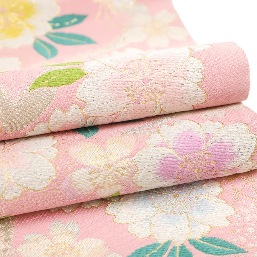 袋帯 振袖用 正絹 唐織 中古 ピンク 桜 着物 仕立て上がり 礼装用 