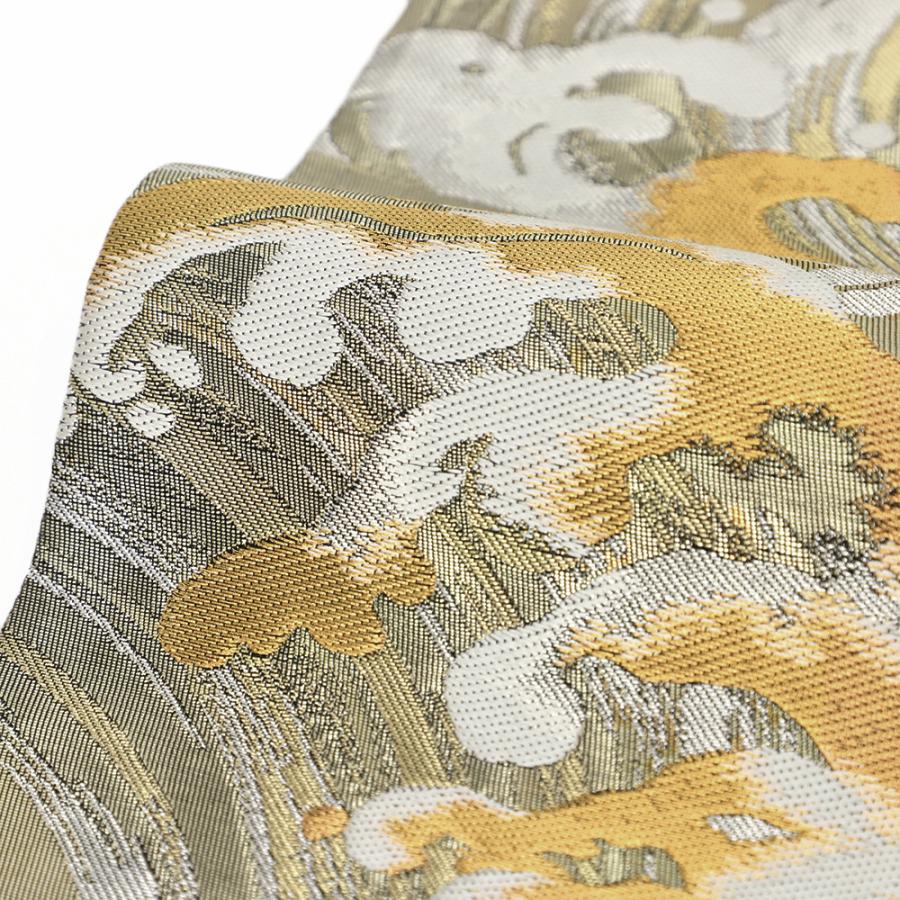 袋帯 正絹 フォーマル 唐織 中古 リサイクル 金 銀 流水 波 新古品