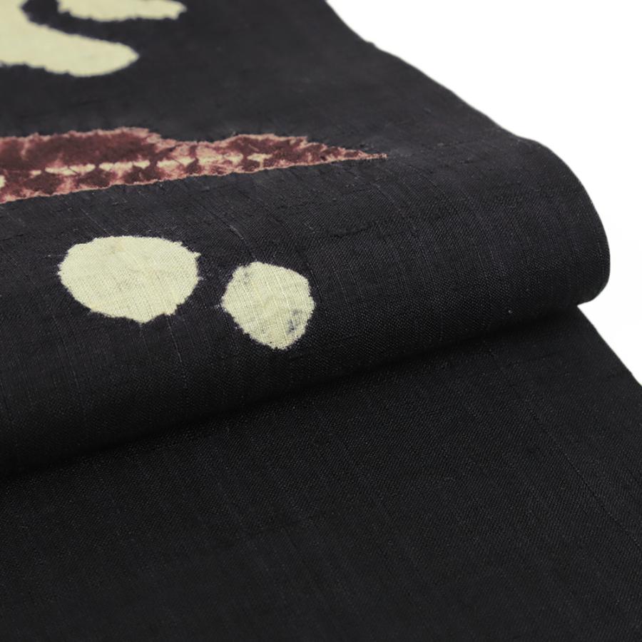 作り帯 お太鼓 生紬 名古屋帯 夏物 正絹 リサイクル 付け帯 中古 黒 兎 