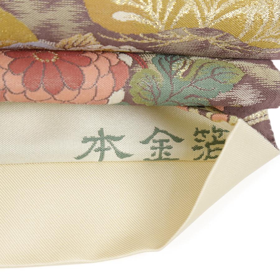 袋帯 中古 リサイクル フォーマル 紹巴織 ベージュ 金糸 松竹梅 桜 椿 