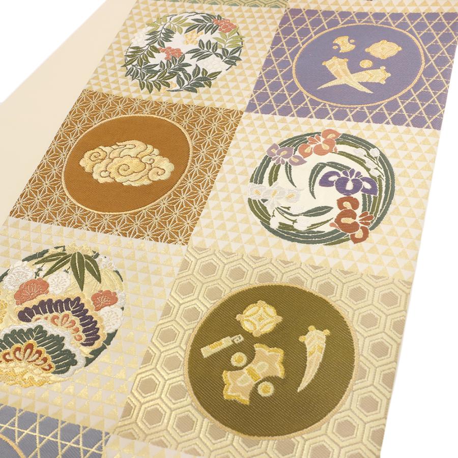 袋帯 極上の逸品 黒留袖 ベージュ 市松 花丸 松竹梅 宝尽くし 