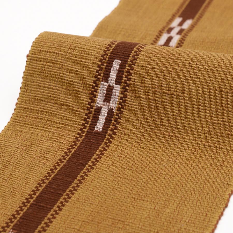 半幅帯 ミンサー織 黄色 茶 縞 中古 リサイクル 着物 仕立て