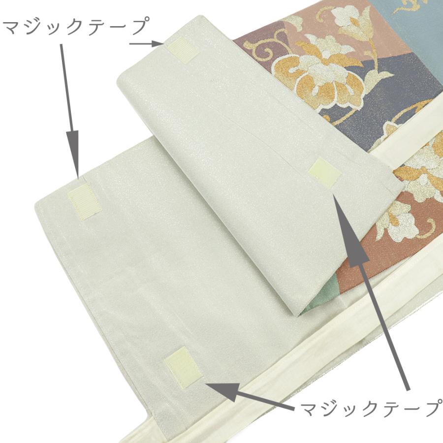 付け帯 名古屋帯 正絹 作り帯 灰色 金 鳳凰 幾何学 お太鼓 ワンタッチ