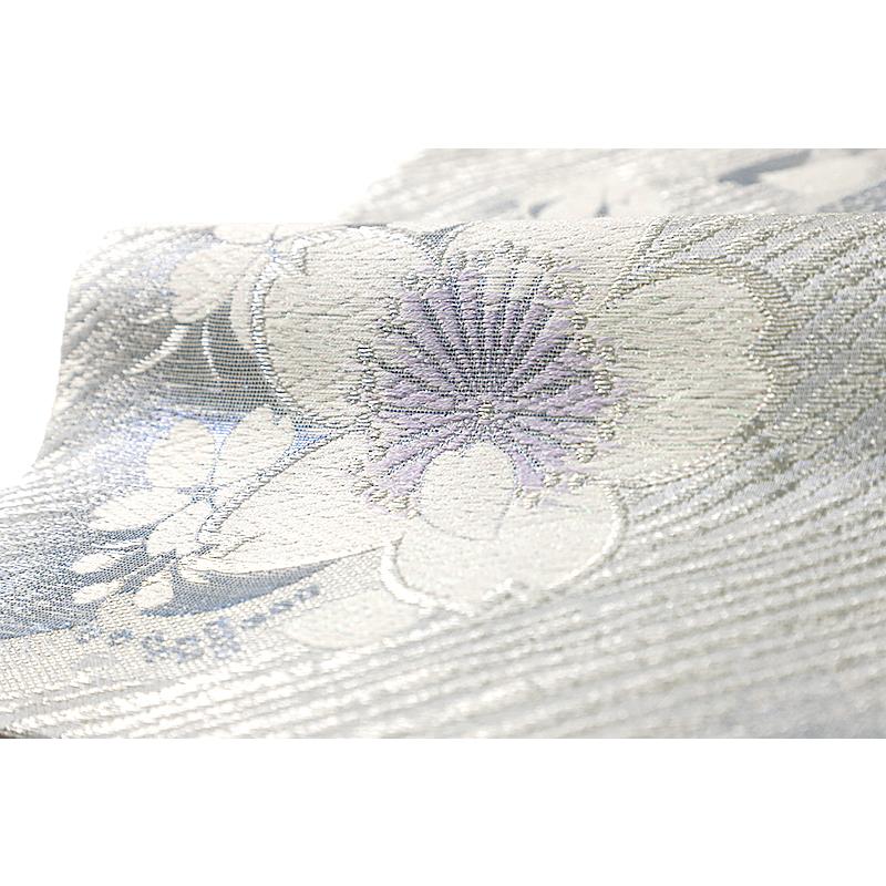 袋帯 振袖用 シルバー 中古 桜 リサイクル 正絹 花びら 唐織 金糸 銀糸