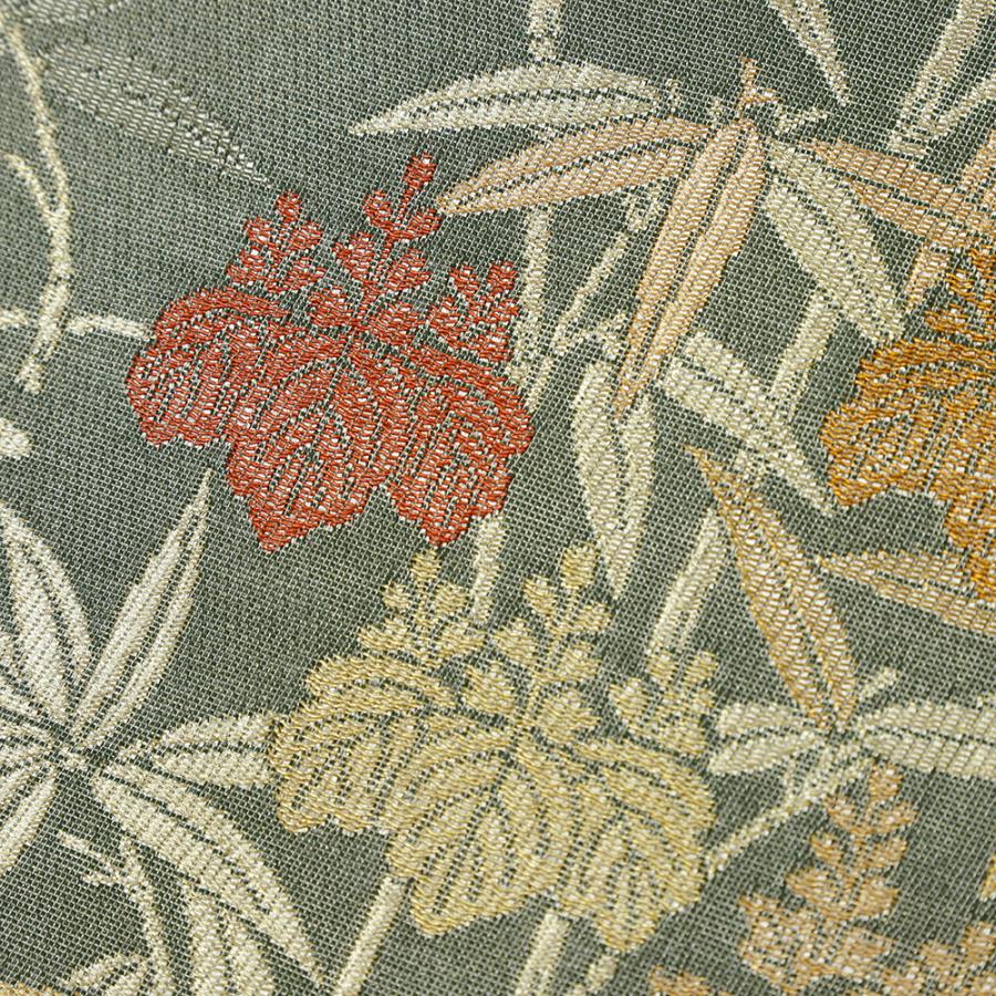 付け帯 袋帯 紋屋井関 綾綺織 緑 桐 花 金糸 二重太鼓 正絹 作り帯
