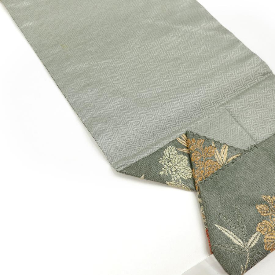 付け帯 袋帯 紋屋井関 綾綺織 緑 桐 花 金糸 二重太鼓 正絹 作り帯