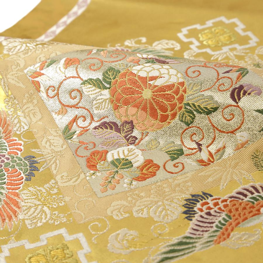 袋帯 金 中古 正絹 鶴 華文 花唐草 菱 菊 桐 リサイクル 帯 礼装用