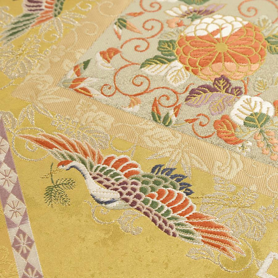 レディース 豪華刺繍 帯 鮮やかなオレンジ地 華文様