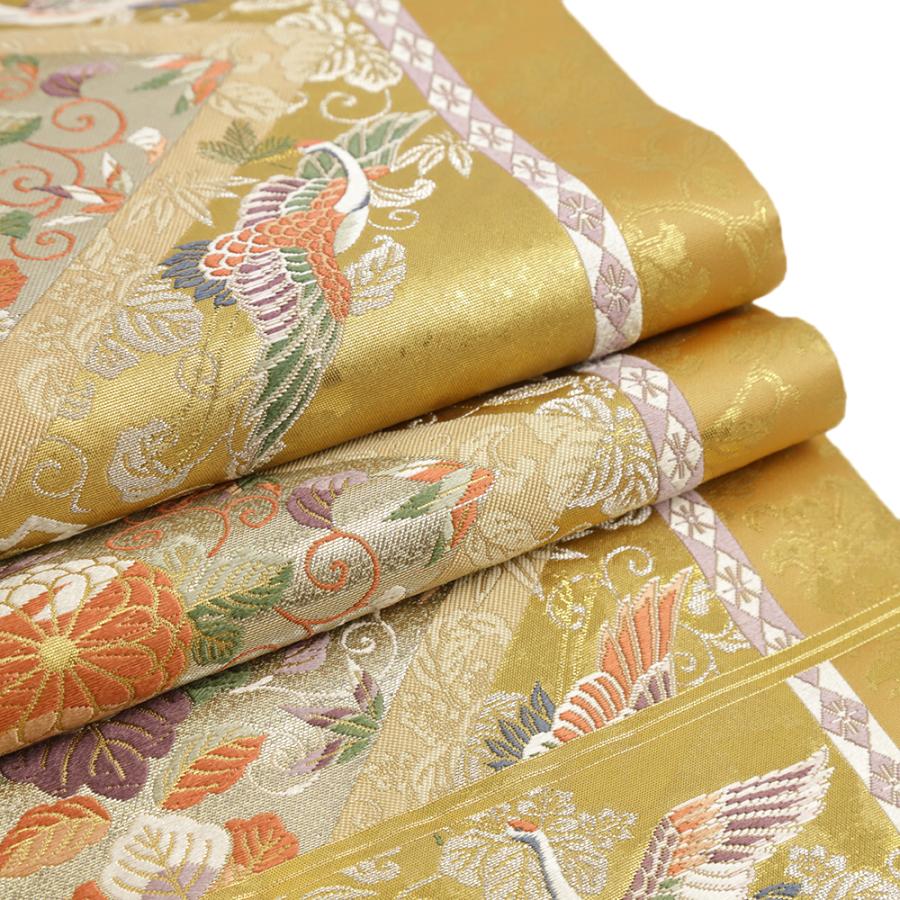 袋帯 金 中古 正絹 鶴 華文 花唐草 菱 菊 桐 リサイクル 帯 礼装用