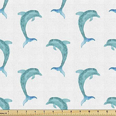 チープ送料無料Ambesonne Sea Animals Fabric by The Yard, Aqua Watercolor Art Dolphin Ocean好評販売中