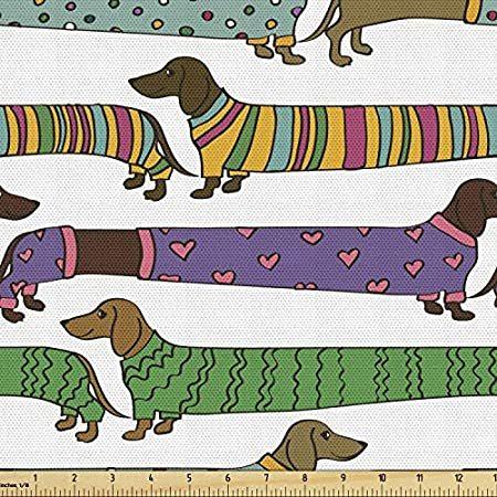 送料無料Ambesonne Dog Lover Fabric by The Yard, Cartoon Style Dachshunds Dressed in好評販売中