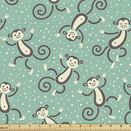 送料無料Ambesonne Monkeys Fabric by The Yard, Funny Creatures with Curling Tails on好評販売中