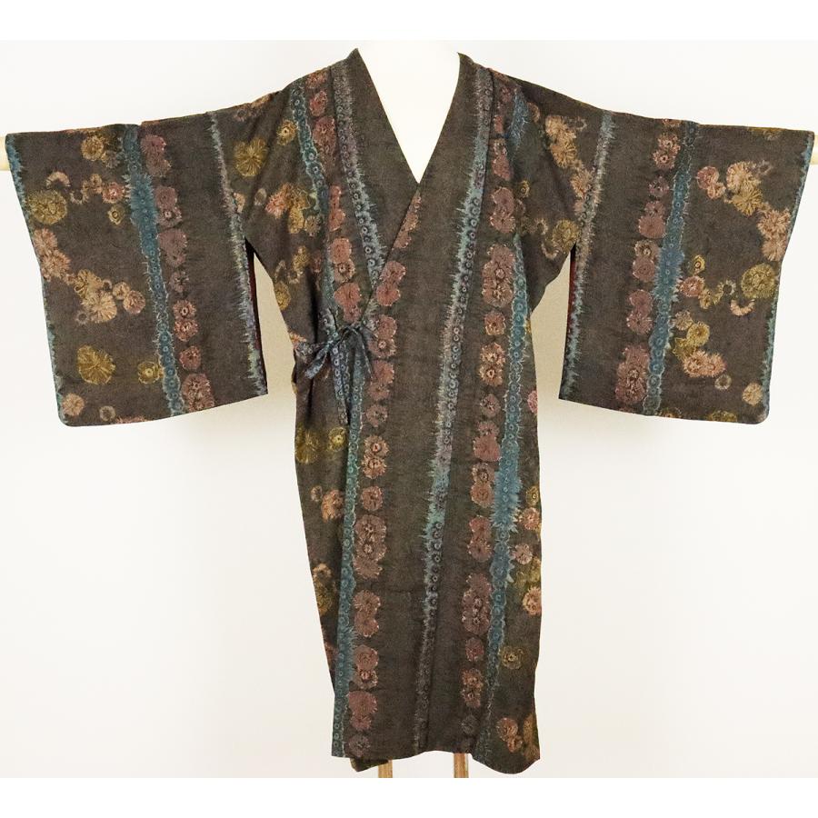 送料無料】和装コート☆道中着☆正絹☆絞り染花縞 A4797【美品】ロング 