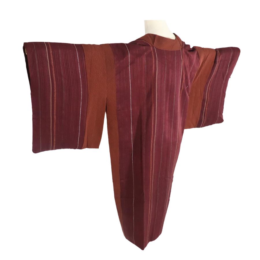 春秋冬用 和装コート ロングコート 道中着 袷 正絹 赤紫 赤茶 きりばみ