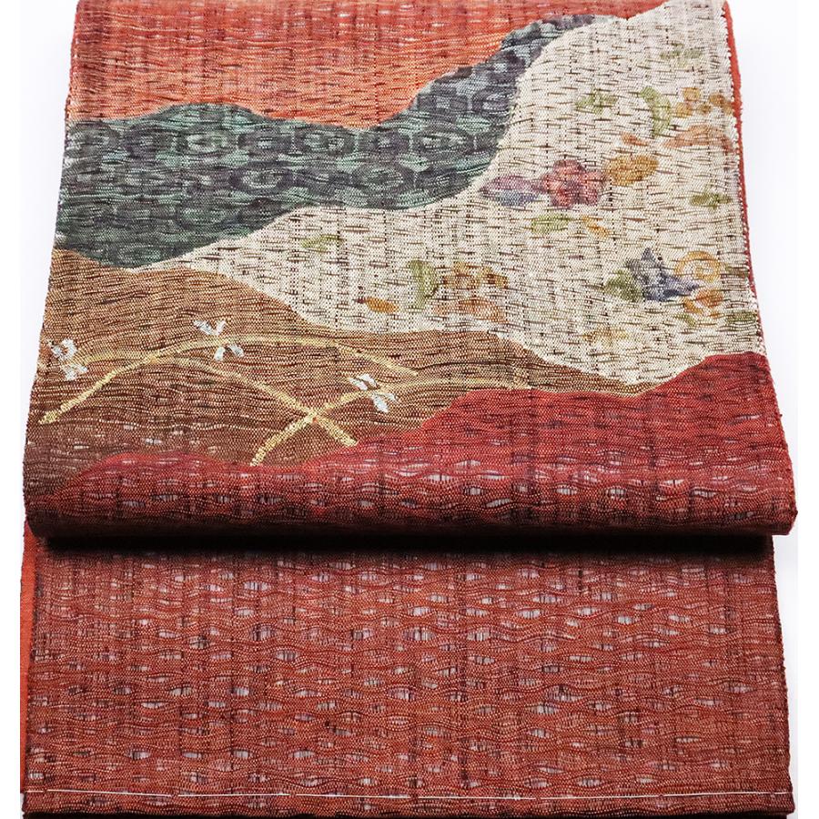 聚楽謹製 西陣織袋帯 正絹 漢方薬染 梅 トンボ Mサイズ F2416 新品 