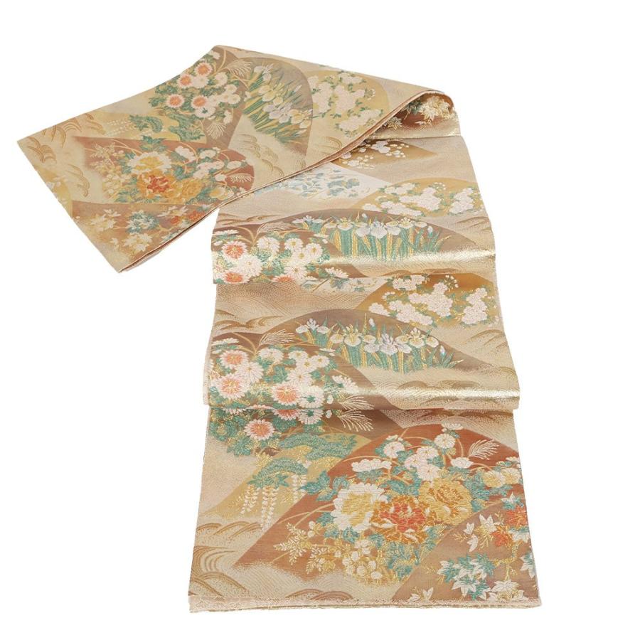 留袖用 袋帯 正絹 菖蒲 菊 牡丹 桜 遠山紋 Lサイズ F2652 新品 