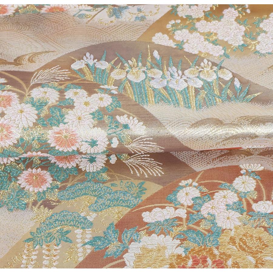 留袖用 袋帯 正絹 菖蒲 菊 牡丹 桜 遠山紋 Lサイズ F2652 新品 