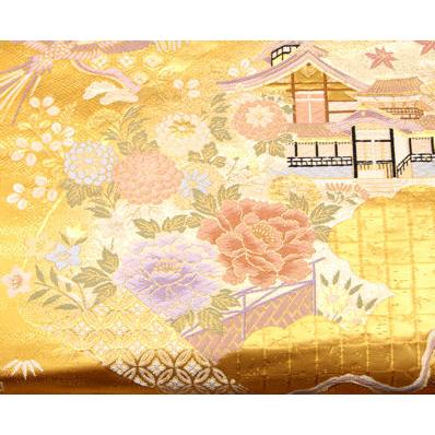 留袖用 袋帯 正絹 九百錦 純銀箔 純金箔 屋敷絵巻 Sサイズ F3371 美品 