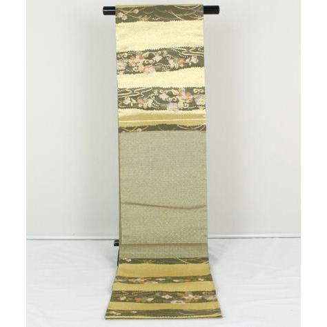 留袖用 袋帯 正絹 花横縞 辻が花 牡丹 Lサイズ F3391 美品 レディース  