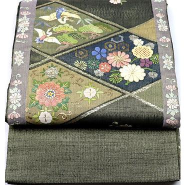 訪問着用 西陣織袋帯 正絹 刺繍花鳥紋 Mサイズ F3719 新品 レディース 