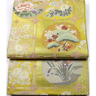 訪問着用 袋帯 正絹 鏡裏菊格子 松竹梅 天井紋 Mサイズ F3761 新品 